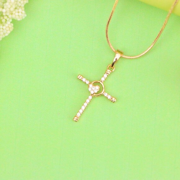 "Rose Gold Cross Pendant with Heart Accent and Sparkling CZ Stones, XPPT1818 - Picture 11 of 13